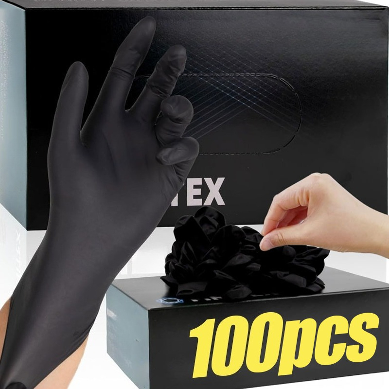 Latex Disposable Glove - Guantes Desechables Negros Unisex, Gruesos, de